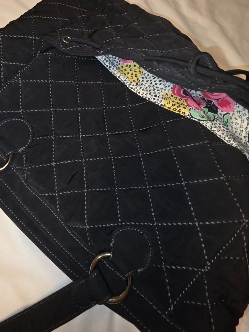 Vera Bradley Tote Quilted Black Floral Lining Grandma Core Crafty Ladies Classic - Picture 6 of 11